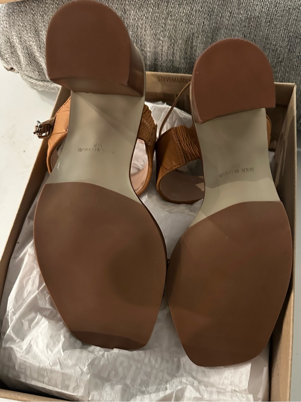 Steve Madden Cognac Quilted Block Heel Sandal - Picture 7 of 7